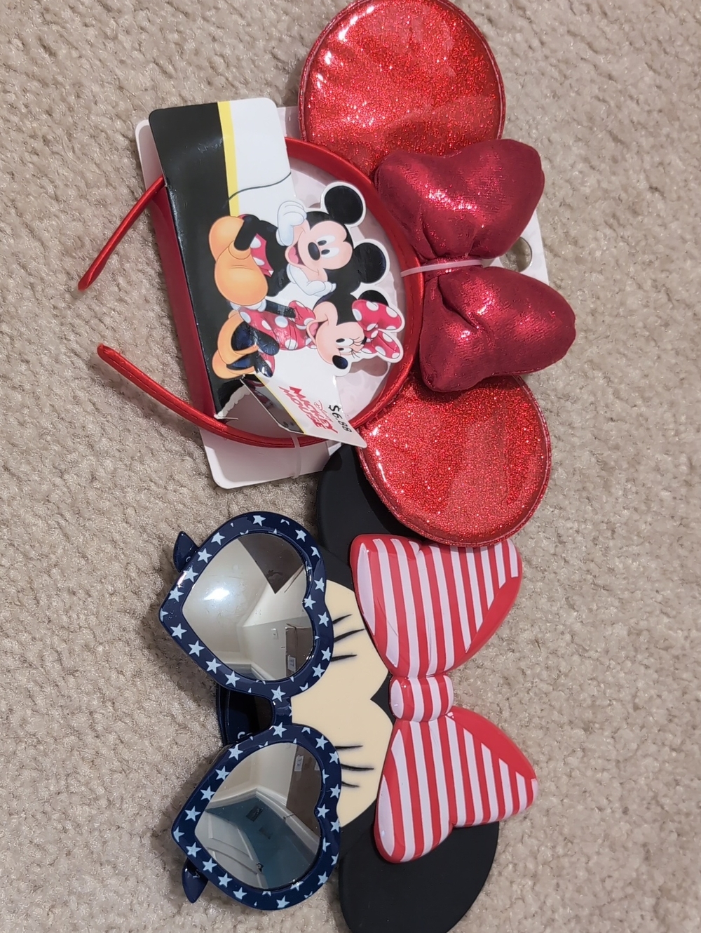 Disney Red Glitter Minnie Ear Headband with Heart Bow